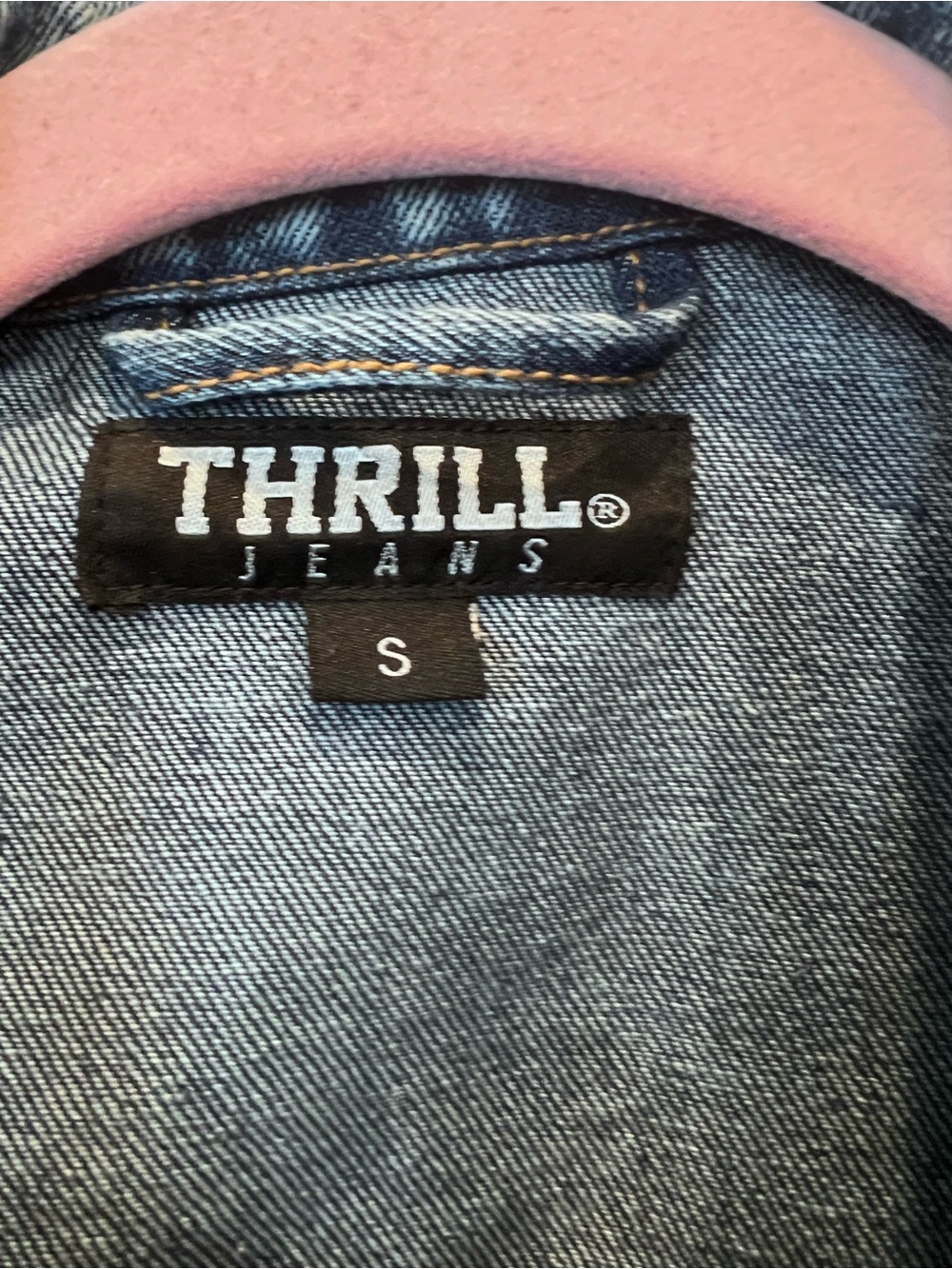 Distressed Acid Wash Frayed Denim Cropped Jacket Rhinestone Flap Pockets Small - Picture 6 of 9